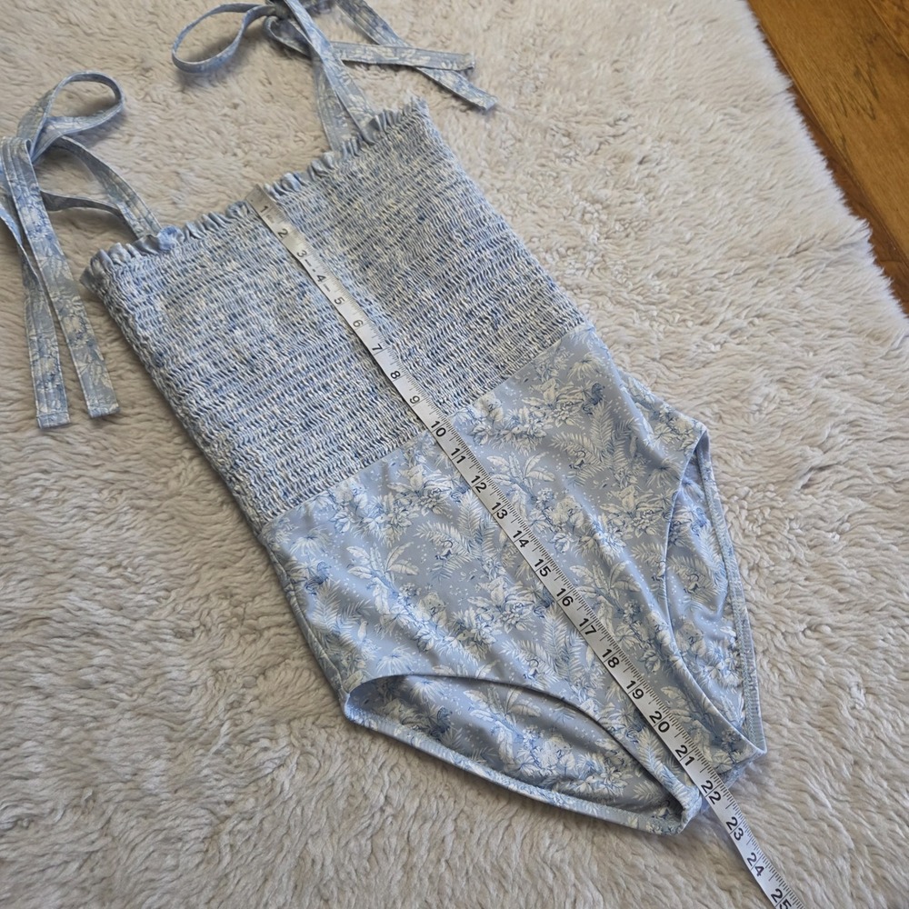 Minnow x Tuckernuck One Piece Swim Suit Women's Small Blue Toile Smocked - Picture 9 of 10